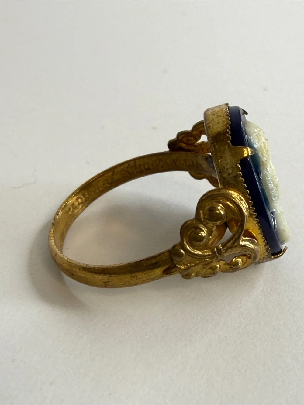 Vintage 1930s Czech Glass Cameo Ring White Czechoslovakia Art Deco
